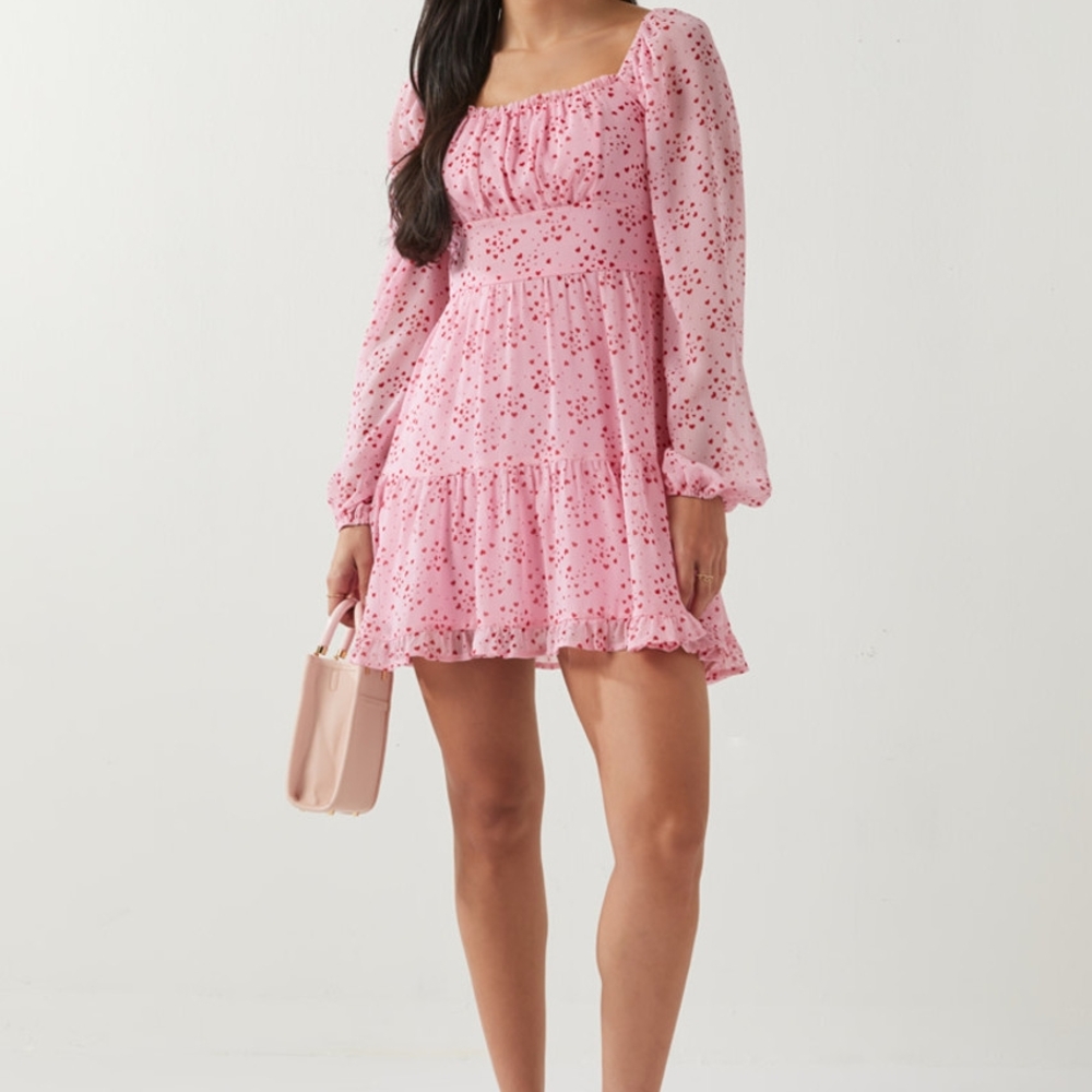 Francesca's Collections Pink Floral Long Sleeve Dress